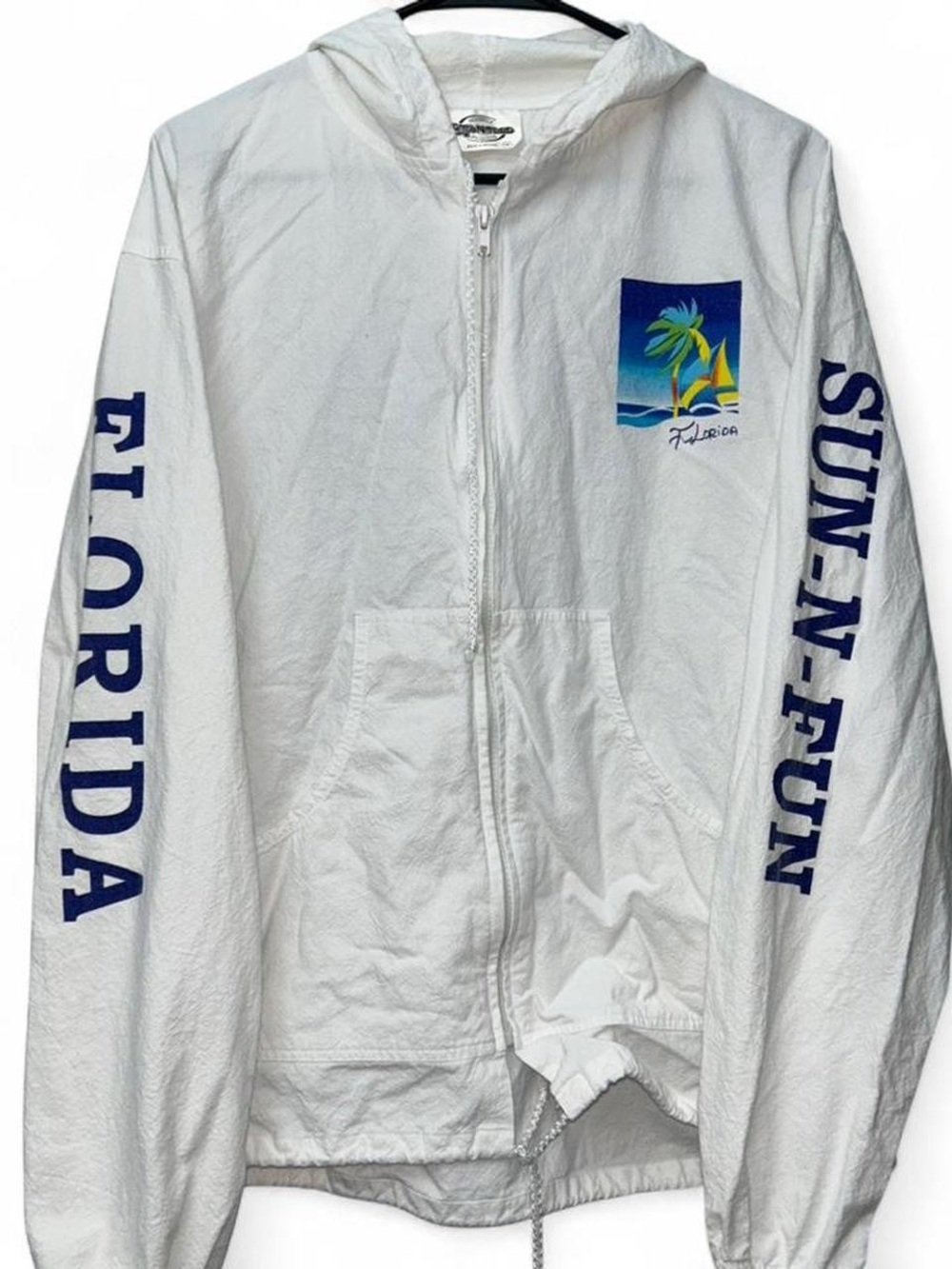 White Florida Sun-N-Fun Hooded Zip Windbreaker Jacket